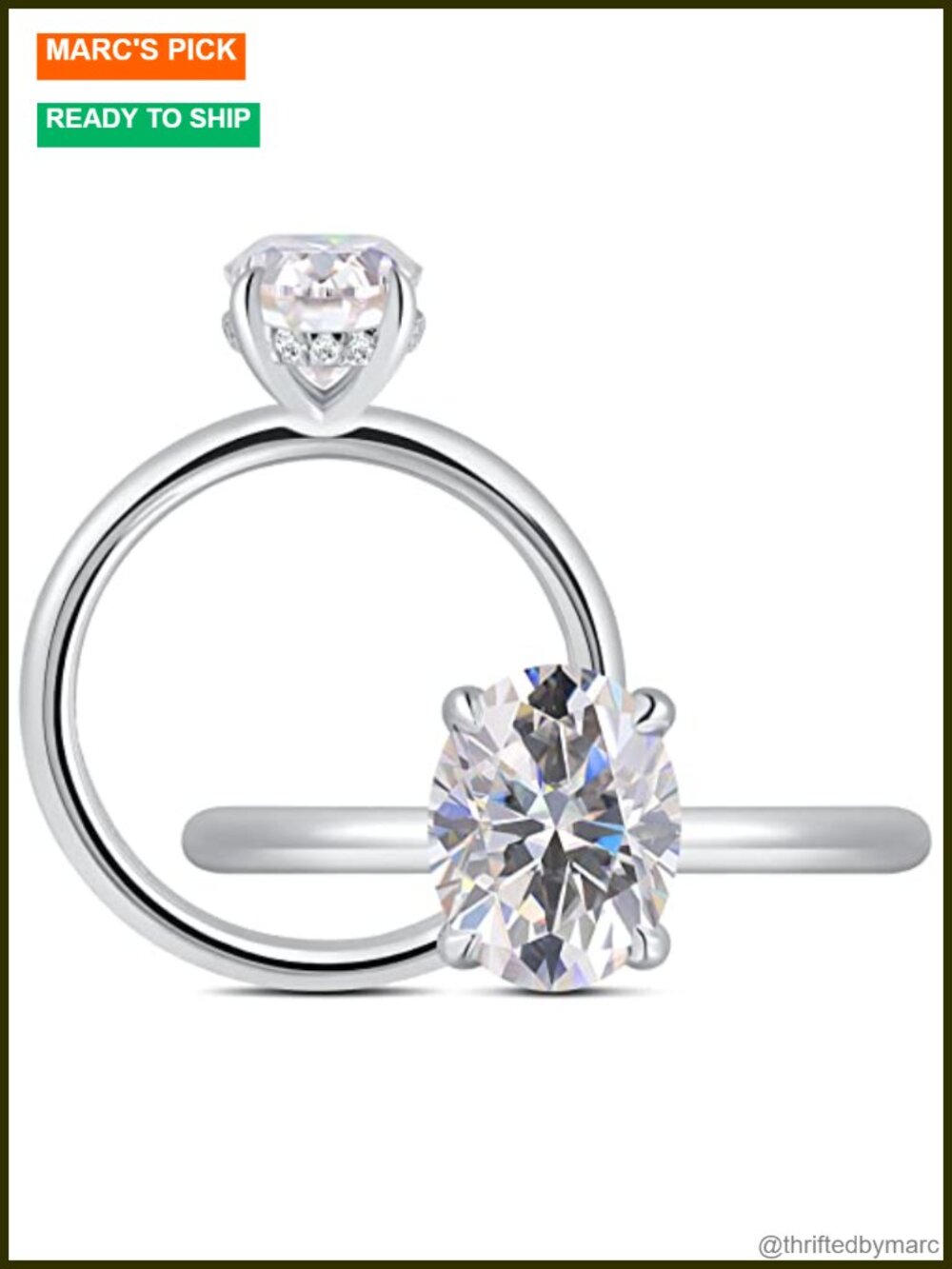 Oval Moissanite Engagement Ring 925 Sterling Silver Solitaire Wedding Band